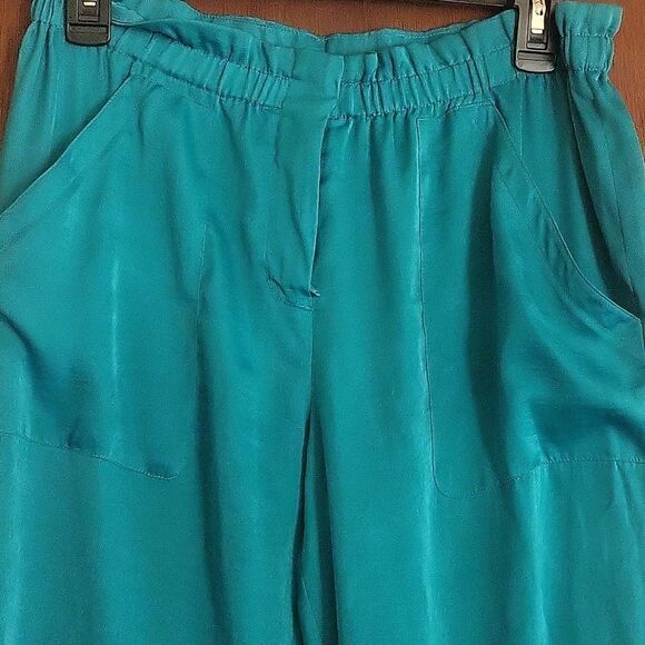 BCBG MaxAzria Bennet Ankle Pants Blue Surf Green Paper Bag Waist - Picture 1 of 7